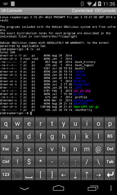 Android screen shot with Pi consoletranscript